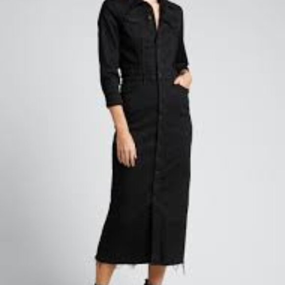 MOTHER The Cover Up Denim Shirt Dress w/ Raw Hem Black XS - Picture 1 of 16